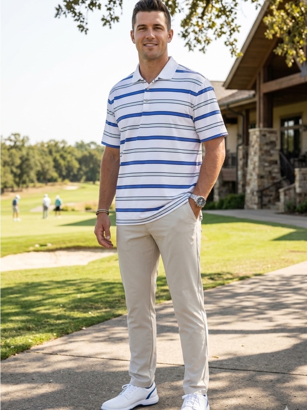 Nike Striped golf Polo Shirt in Blue and White